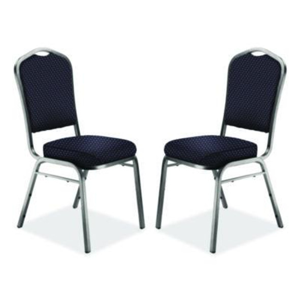 9300 Series Deluxe Upholstered Stack Chair, Fabric, Supports 500 Lb, 19" Seat Ht, Diamond Navy Seat/Back, Silver Base, 2/Pack