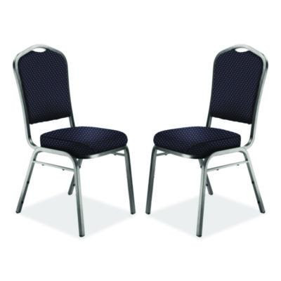 9300 Series Deluxe Upholstered Stack Chair, Fabric, Supports 500 Lb, 19" Seat Ht, Diamond Navy Seat/Back, Silver Base, 2/Pack