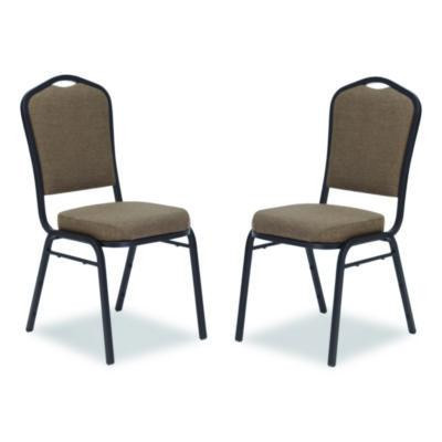 9300 Series Deluxe Upholstered Stack Chair, Fabric, Supports 500 Lb, 19" Seat Ht, Natural Taupe Seat/Back, Black Base, 2/Pack