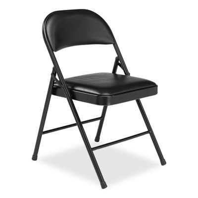 950 Series Vinyl Padded Steel Folding Chair, Supports Up To 250 Lb, 17.75" Seat Height, Black, 4/Carton