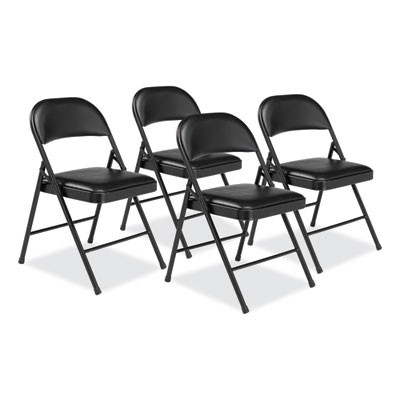 950 Series Vinyl Padded Steel Folding Chair, Supports Up To 250 Lb, 17.75" Seat Height, Black, 4/Carton