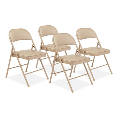 950 Series Vinyl Padded Steel Folding Chair, Supports Up To 250 Lb, 17.75" Seat Height, Beige, 4/Carton