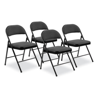 970 Series Fabric Padded Steel Folding Chair, Supports Up To 250 Lb, 17.75" Seat Height, Star Trail Black, 4/Carton
