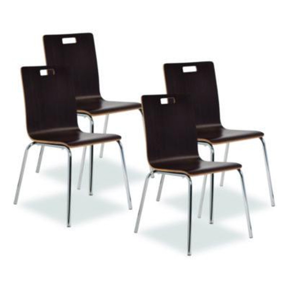 Bushwick Series Bentwood Chair, Supports Up To 500 Lb, 18" Seat Height, Espresso Seat, Espresso Back, Chrome Base, 4/Carton