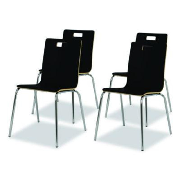 Bushwick Series Bentwood Chair, Supports Up To 500 Lb, 18" Seat Height, Black Seat, Black Back, Chrome Base, 4/Carton