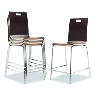 Bushwick Series Bentwood Stool, Counter Height, Supports Up To 500 Lb, 24" Seat Height, Espresso Seat/Back, Chrome Base, 4/Ct