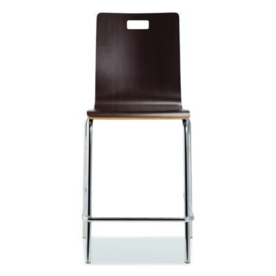Bushwick Series Bentwood Stool, Counter Height, Supports Up To 500 Lb, 24" Seat Height, Espresso Seat/Back, Chrome Base, 4/Ct