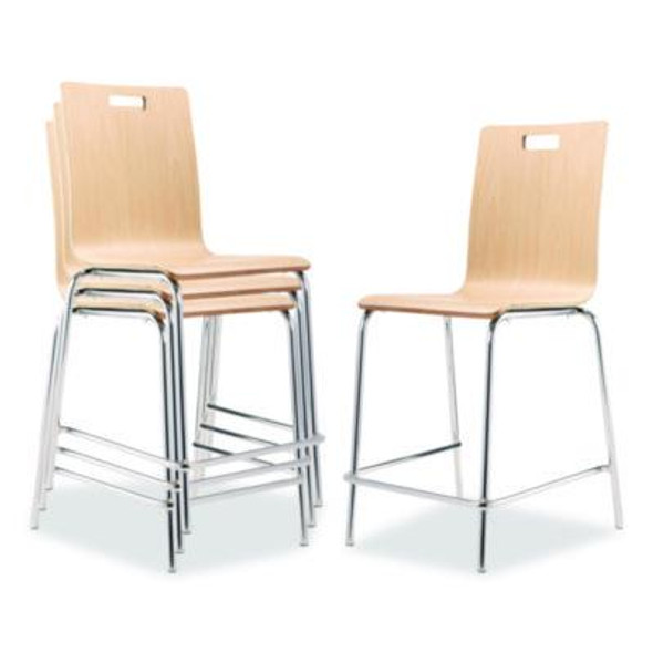 Bushwick Series Bentwood Stool, Counter Height, Supports Up To 500 Lb, 24" Seat Height, Natural Seat/Back, Chrome Base, 4/Pk
