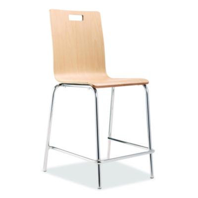 Bushwick Series Bentwood Stool, Counter Height, Supports Up To 500 Lb, 24" Seat Height, Natural Seat/Back, Chrome Base, 4/Ct