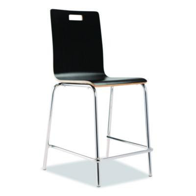 Bushwick Series Bentwood Stool, Counter Height, Supports Up To 500 Lb, 24" Seat Height, Black Seat/Back, Chrome Base, 4/Ct