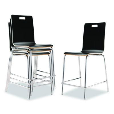 Bushwick Series Bentwood Stool, Counter Height, Supports Up To 500 Lb, 24" Seat Height, Black Seat/Back, Chrome Base, 4/Ct