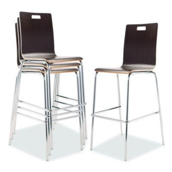 Bushwick Series Bentwood Stool, Supports Up To 500 Lb, 30" Seat Height, Espresso Seat, Espresso Back, Chrome Base, 4/Pack