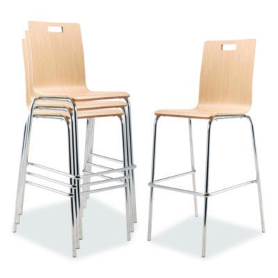 Bushwick Series Bentwood Stool, Supports Up To 500 Lb, 30" Seat Height, Natural Seat, Natural Back, Chrome Base, 4/Carton