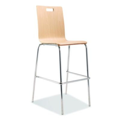 Bushwick Series Bentwood Stool, Supports Up To 500 Lb, 30" Seat Height, Natural Seat, Natural Back, Chrome Base, 4/Carton