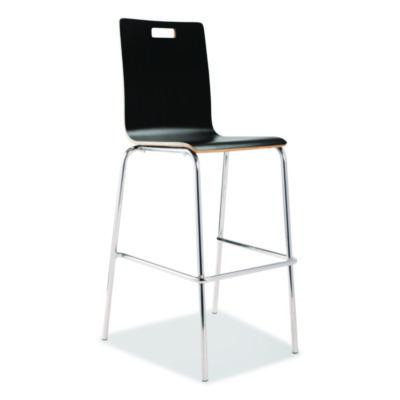Bushwick Series Bentwood Stool, Supports Up To 500 Lb, 30" Seat Height, Black Seat, Black Back, Chrome Base, 4/Carton