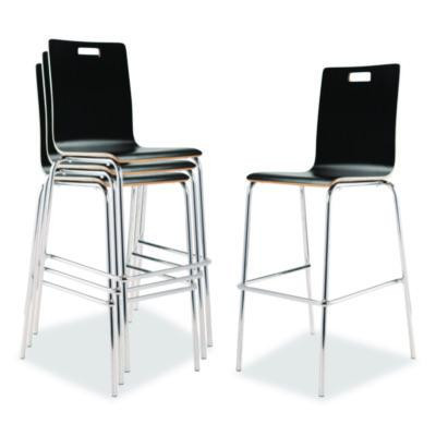 Bushwick Series Bentwood Stool, Supports Up To 500 Lb, 30" Seat Height, Black Seat, Black Back, Chrome Base, 4/Carton