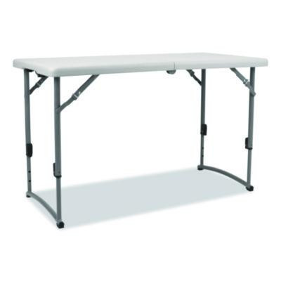 Plastic Fold-In-Half Adjustable Height Table, Rectangular, 24w x 48d x 22h To 35h, Speckled Gray Top, Gray Base/Legs