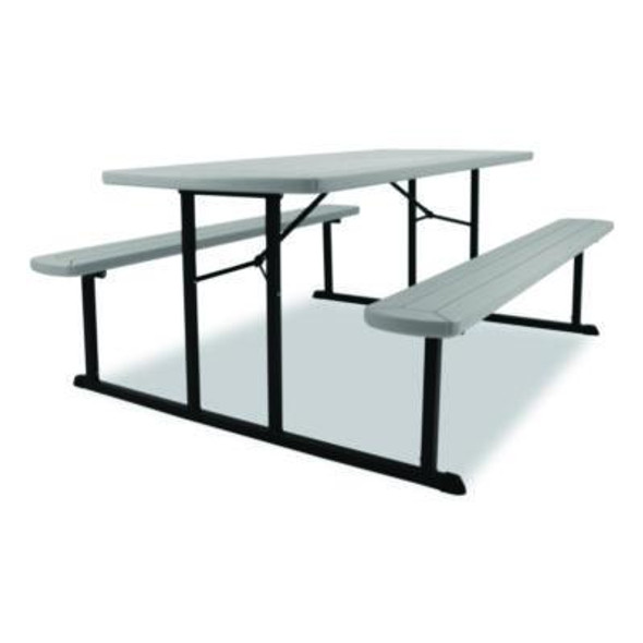 Blow Molded Folding Picnic Table, Rectangular, 57w x 72d x 29.5h, Speckled Gray Top, Black Base/Legs