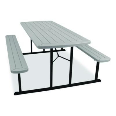 Blow Molded Folding Picnic Table, Rectangular, 57w x 72d x 29.5h, Speckled Gray Top, Black Base/Legs