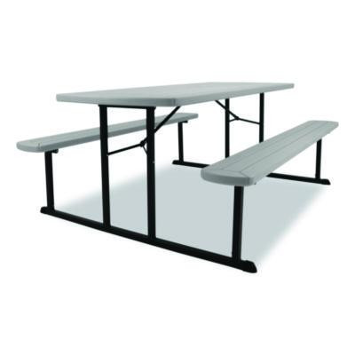 Blow Molded Folding Picnic Table, Rectangular, 57w x 72d x 29.5h, Speckled Gray Top, Black Base/Legs