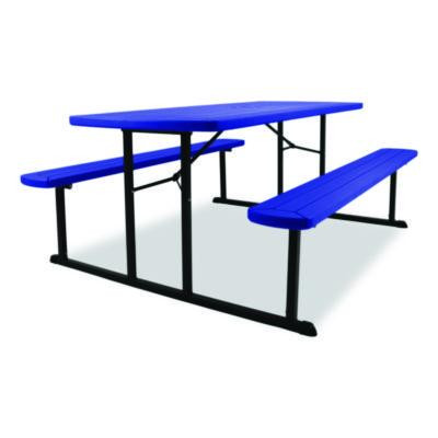 Blow Molded Folding Picnic Table, Rectangular, 57w x 72d x 29.5h, Blue Top, Black Base/Legs