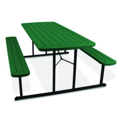 Blow Molded Folding Picnic Table, Rectangular, 57w x 72d x 29.5h, Green Top, Black Base/Legs