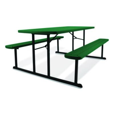 Blow Molded Folding Picnic Table, Rectangular, 57w x 72d x 29.5h, Green Top, Black Base/Legs