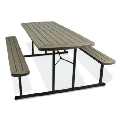 Blow Molded Folding Picnic Table, Rectangular, 57w x 72d x 29.5h, Brown Top, Brown Base/Legs