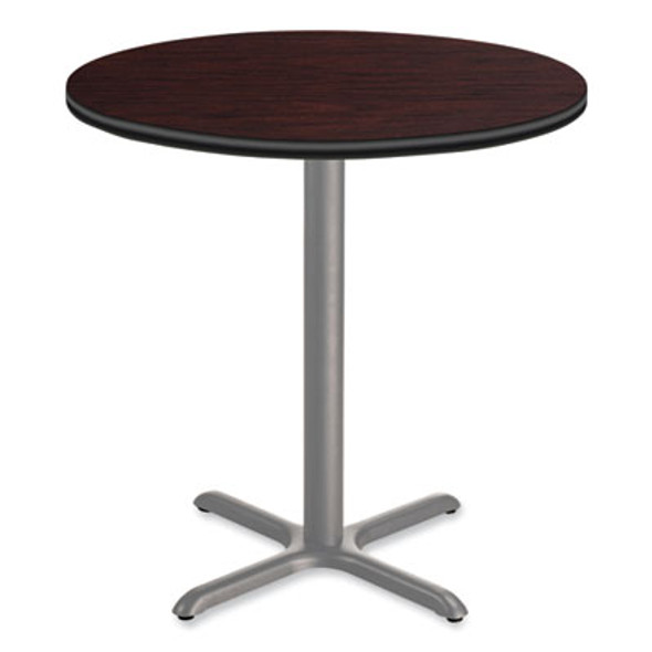 Cafe Table, 36" Diameter x 36h, Round Top/X-Base, Mahogany Top, Gray Base