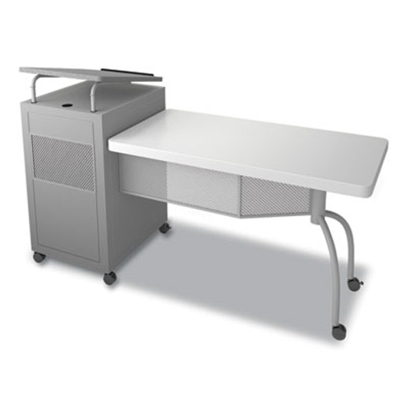 Edupod Teacher's Desk And Lectern Combo, 24" x 68" x 45", Gray Hammer Tone