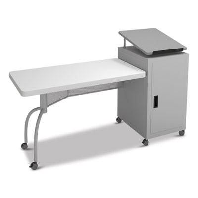 Edupod Teacher's Desk And Lectern Combo, 24" x 68" x 45", Gray Hammer Tone