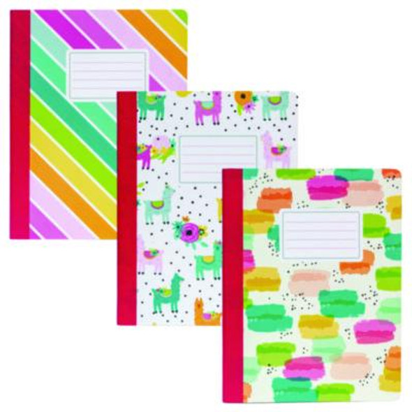 Composition Book, Medium/College Rule, Assorted Cover Colors And Designs, (70) 9.75" x 7.5" Sheets, 3/Pack
