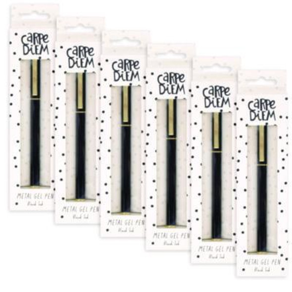 Carpe Diem Metal Gel Pen, Stick, Medium 0.7 Mm, Black Ink, Black Barrel, 6/Pack