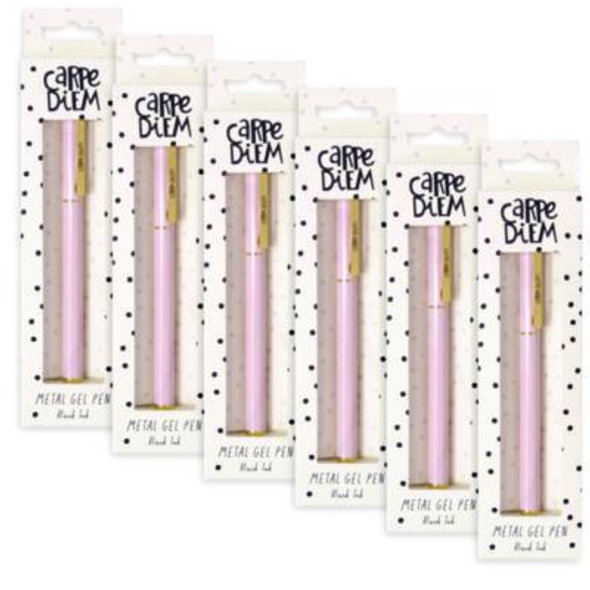 Carpe Diem Metal Gel Pen, Stick, Medium 0.7 Mm, Black Ink, Pink Barrel, 6/Pack
