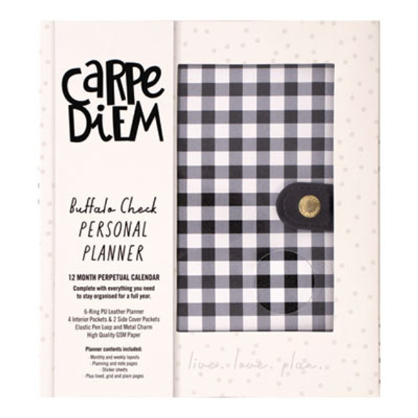 Personal Planner, Chequered, 7.48 x 6.42, Black/White Cover, 12-Month, Undated