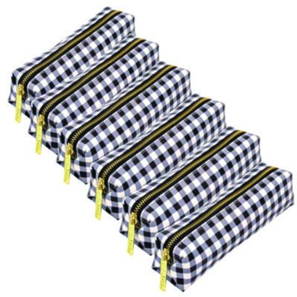Pencil Case, 7.9" x 2" x 2", Black/White Check