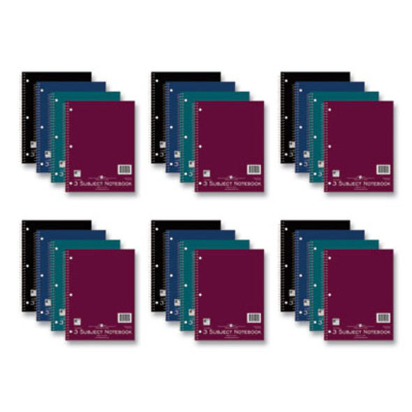 Subject Wirebound Promotional Notebook, 3-Subject, Wide/Legal Rule, Assorted Cover Colors, (120) 10.5 x 8 Sheets, 24/Carton