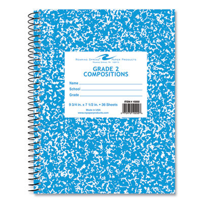 Grade School Wirebound Composition Book, Grade 2 Manuscript Format, Blue Marble Cover, (36) 9.75 x 7.5 Sheets, 48/Carton