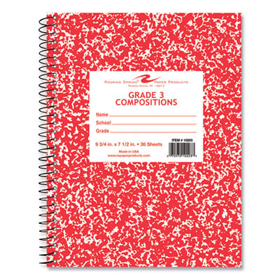 Grade School Wirebound Composition Book, Grade 1 Manuscript Format, Red Marble Cover, (36) 9.75 x 7.5 Sheets, 48/Carton