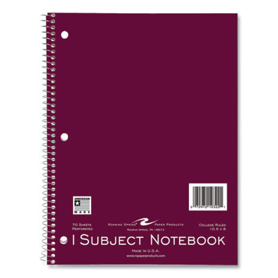Subject Wirebound Notebook, 1-Subject, Medium/College Rule, Assorted Cover Colors, (70) 10.5 x 8 Sheets, 24/Carton