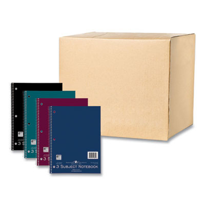Subject Wirebound Notebook, 3-Subject, Medium/College Rule, Assorted Cover Colors, (120) 10.5 x 8 Sheets, 24/Carton