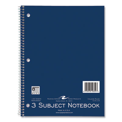 Subject Wirebound Notebook, 3-Subject, Medium/College Rule, Assorted Cover Colors, (120) 10.5 x 8 Sheets, 24/Carton