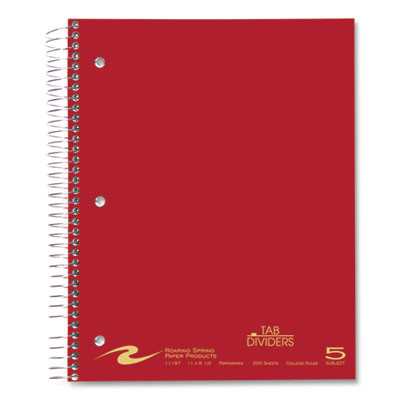 Wirebound Notebook With Tabs, 5-Subject, Medium/College Rule, Randomly Assorted Cover Colors, (200) 11 x 8.5 Sheets, 12/Ct