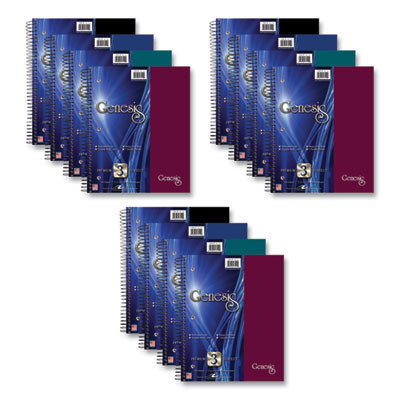 Genesis Notebook, 3-Subject, Medium/College Rule, Randomly Assorted Cover Colors, (150) 11 x 9 Sheets, 12/Carton