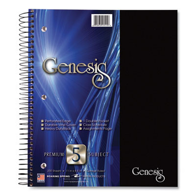 Genesis Notebook, 5-Subject, Medium/College Rule, Randomly Assorted Cover Colors, (200) 11 x 9 Sheets, 12/Carton