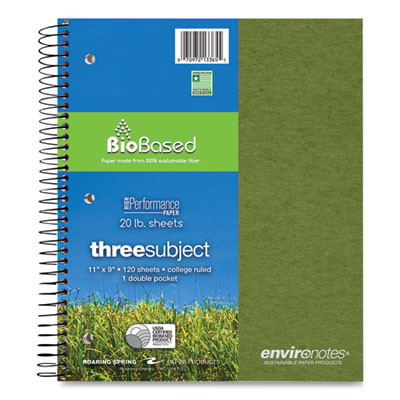 Earthtones Biobased Paper Notebook, 3-Subject, College Rule, Randomly Assorted Cover Colors, (120) 11 x 9 Sheets, 24/Carton
