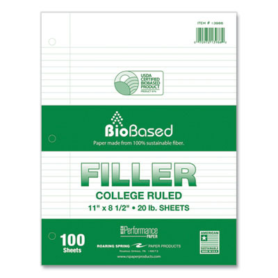 Filler Paper, 3-Hole, 8.5 x 11, College Rule, 100 Sheets/Pack, 24 Packs/Carton
