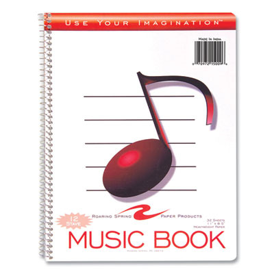 Music Notebook, Music Transcription Format: 12 Staves, White Cover, (32) 11 x 8.5 Sheets, 24/Carton