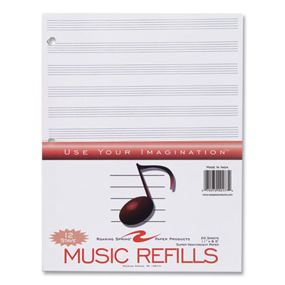 Music Filler Paper, 3-Hole Punched, 8.5 x 11, Music Transcription Format, 20 Sheets/Pack, 24 Packs/Carton