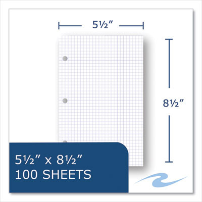 Graph Filler Paper, 3-Hole, Quadrille: 5 Sq In, (100) 8.5 x 5.5 Sheets, 48/Carton